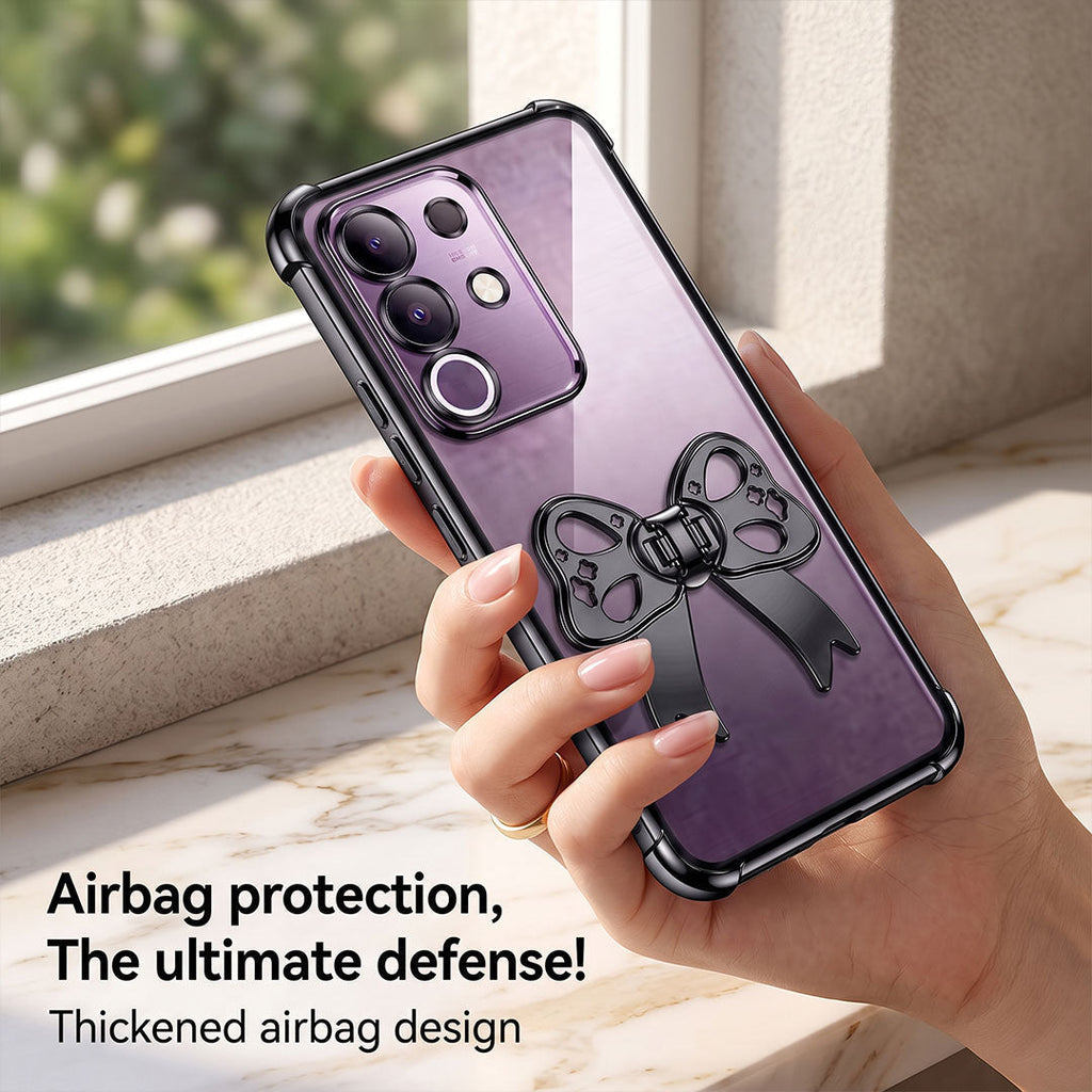 Vivo T4x 5G Stylish Bow Knot Stand Transparent Shockproof Airbag Phone Case