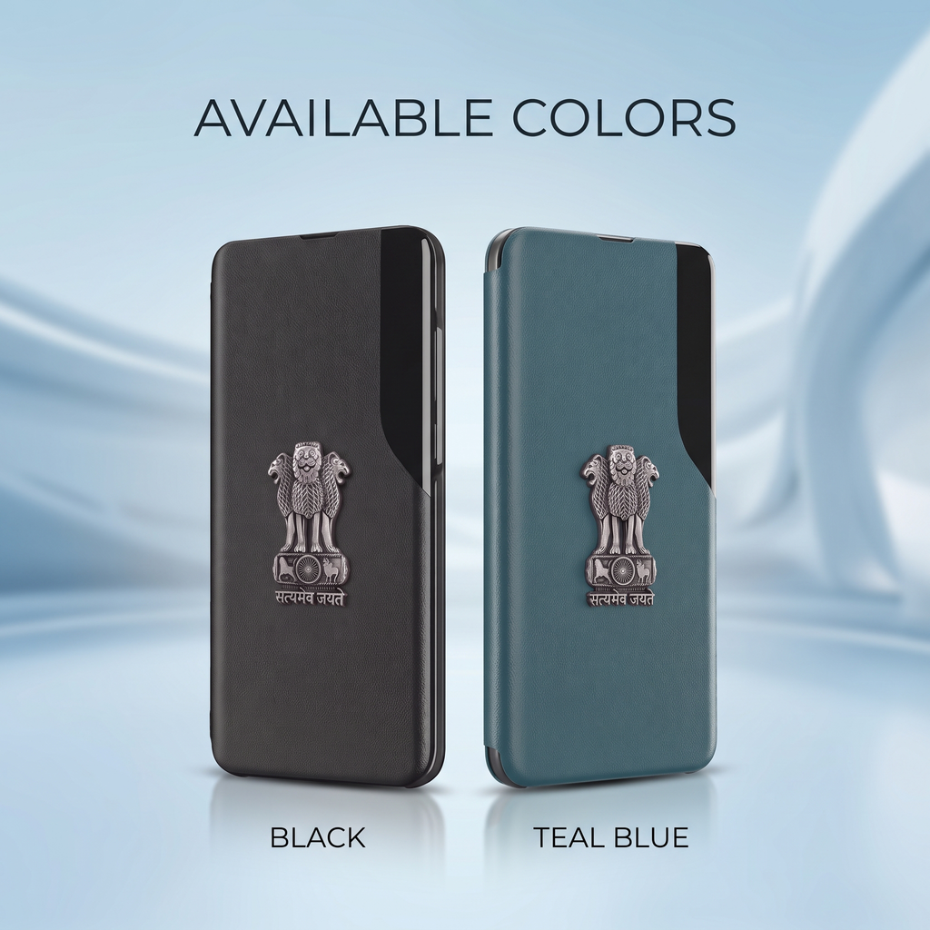 Vivo Y200 Pro 5G Metal Emblem Satyamev Jayate Half Window Leather Flip Case