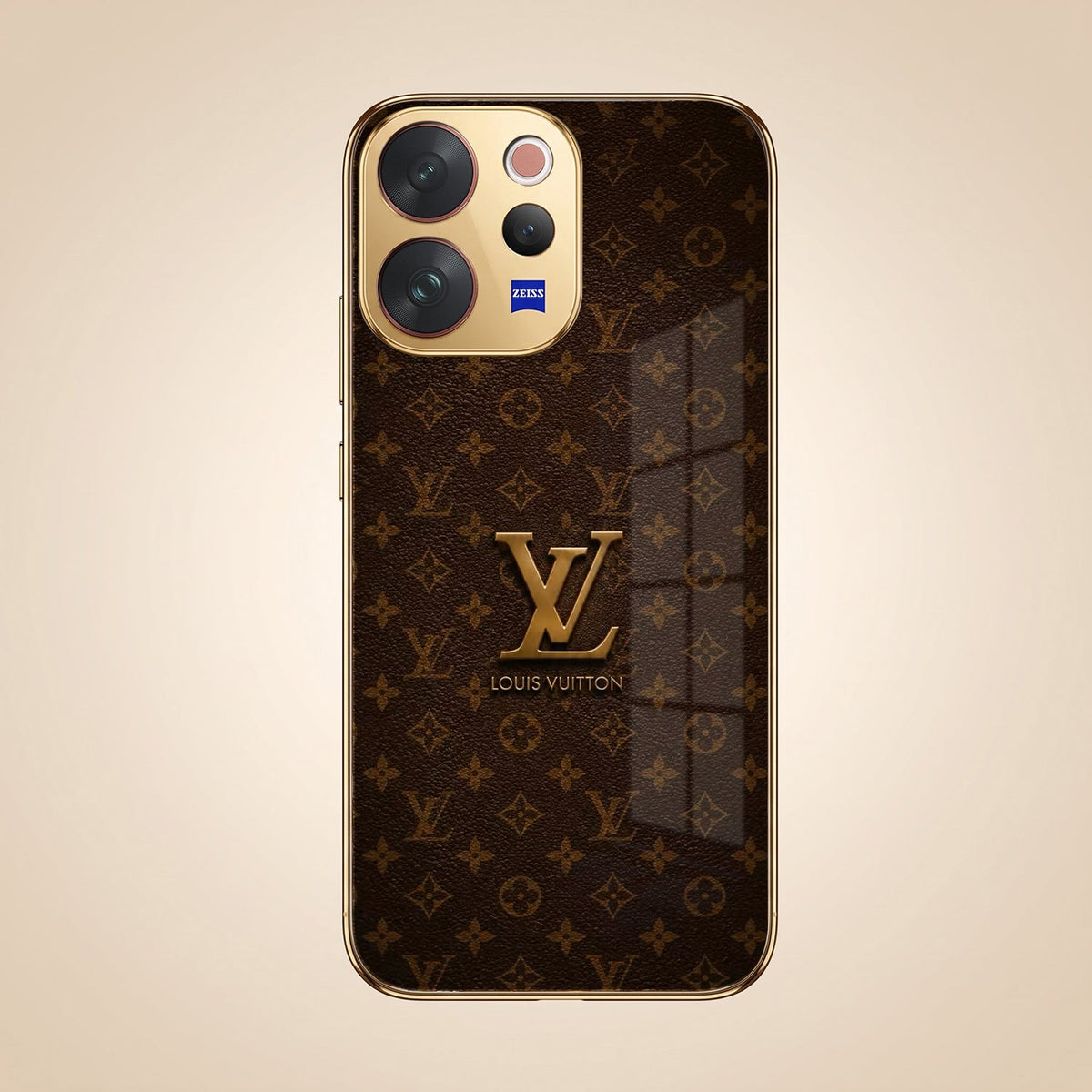 Vivo V70 5G LV Brown Monogram Gold Electroplated Glass Phone Back Case