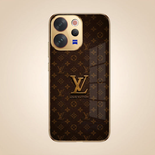 Vivo V70 5G LV Brown Monogram Gold Electroplated Glass Phone Back Case