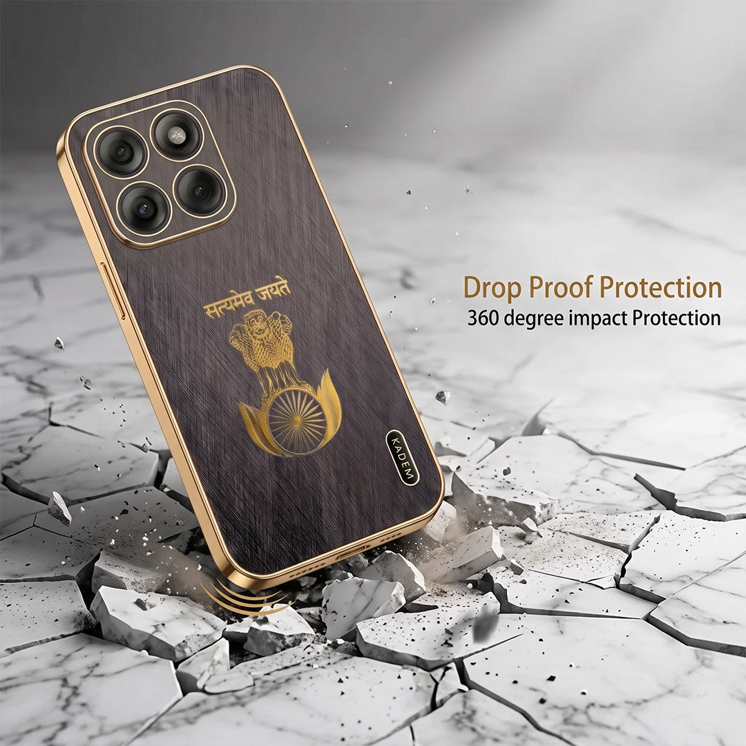 Motorola Edge 70 5G Satyamev Jayate 3D Electroplated Frame Gold Thread Pattern Hard Back Case