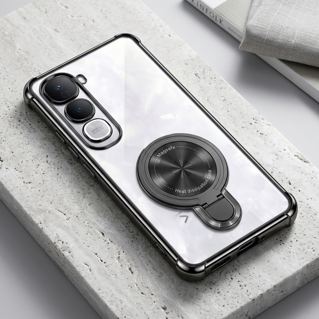 Vivo Y400 Pro 5G Luxury Four Corner Invincible Bracket Ring Stand Case