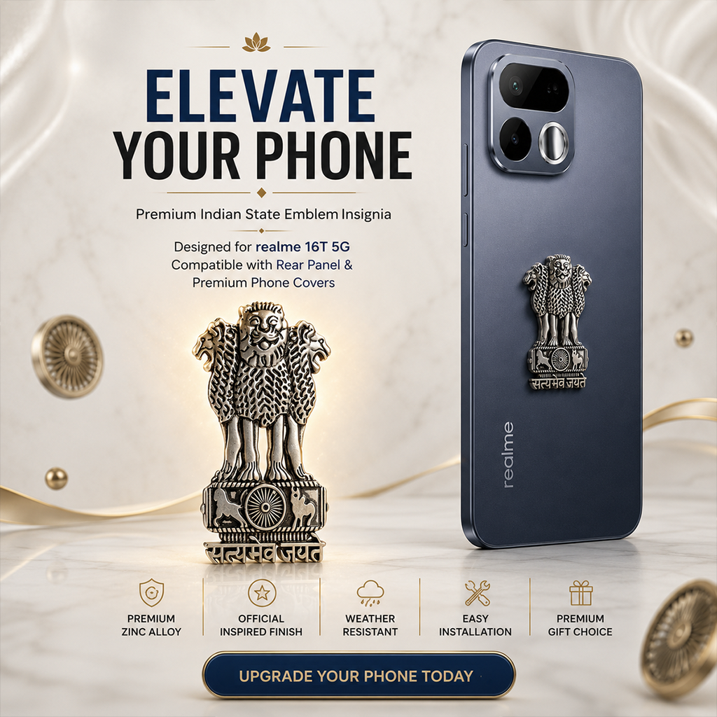 Realme 16T 5G Compatible Satyamev Jayate 3D Metal Emblem Sticker