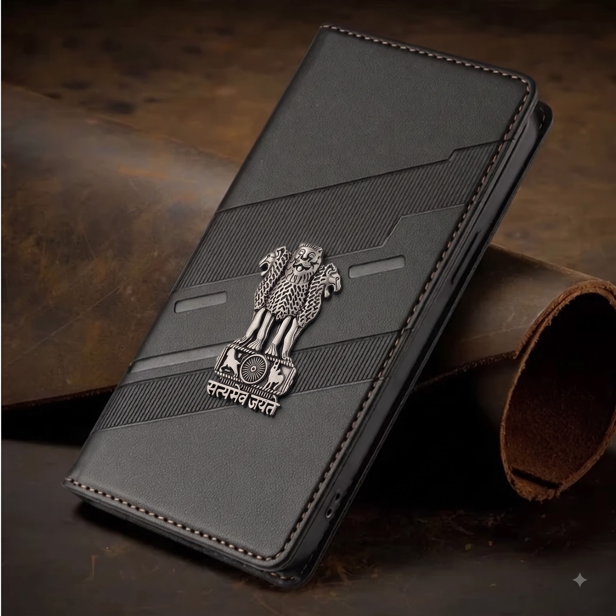 Oppo F27 Pro Plus 5G Satyamev Jayate 3D Emblem Magnetic Flip Wallet Case