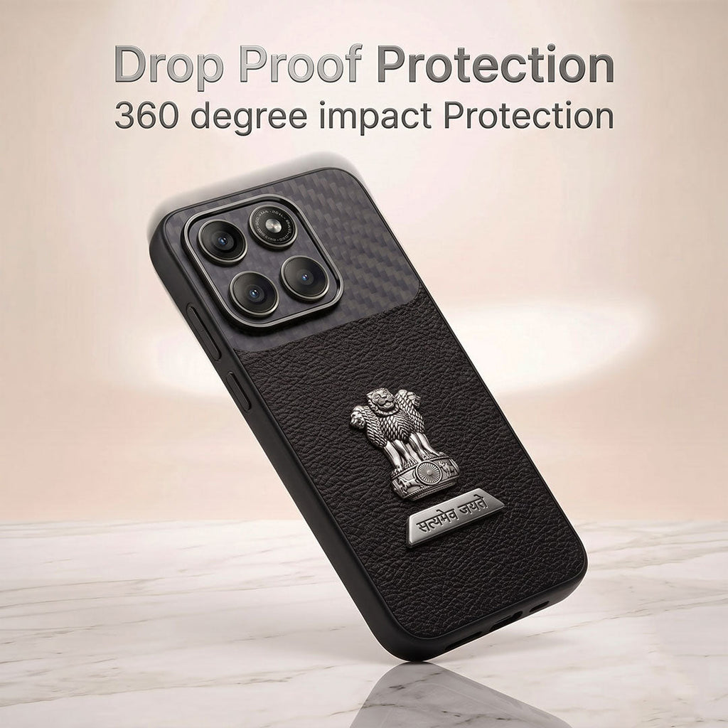 Motorola Edge 70 5G Satyamev Jayate 2-in-1 Emblem Carbon Fiber Leather Phone Case