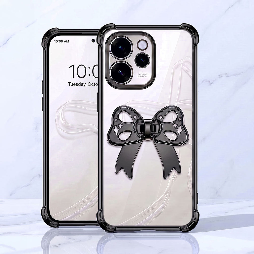 Oppo Reno 15 Pro Mini 5G Stylish Bow Knot Stand Transparent Shockproof Airbag Phone Case