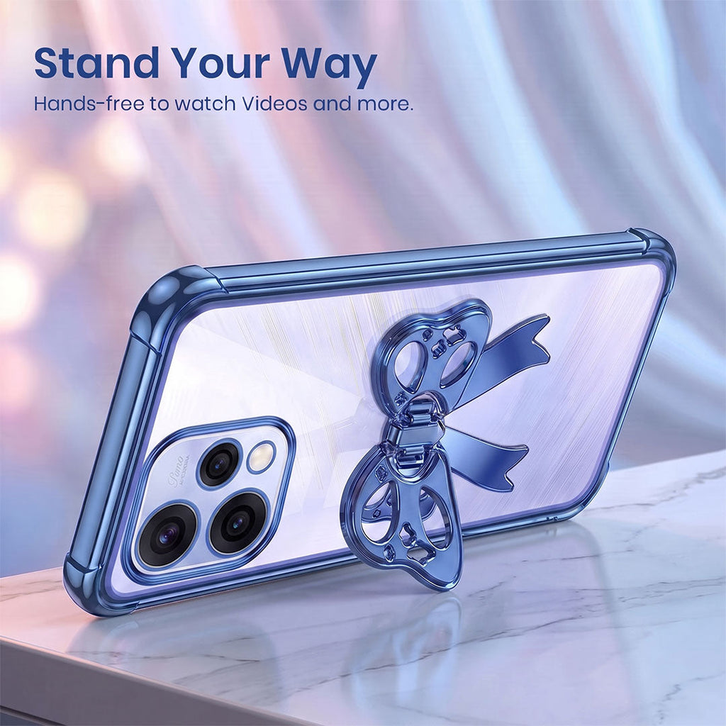 Oppo Reno 15 5G Stylish Bow Knot Stand Transparent Shockproof Airbag Phone Case