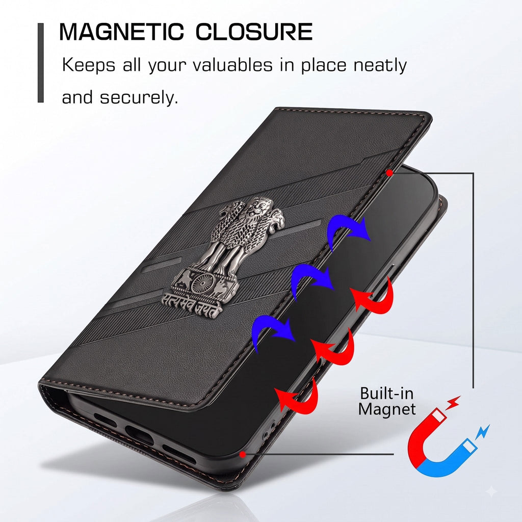 Oppo F29 Pro 5G Satyamev Jayate 3D Emblem Magnetic Flip Wallet Case