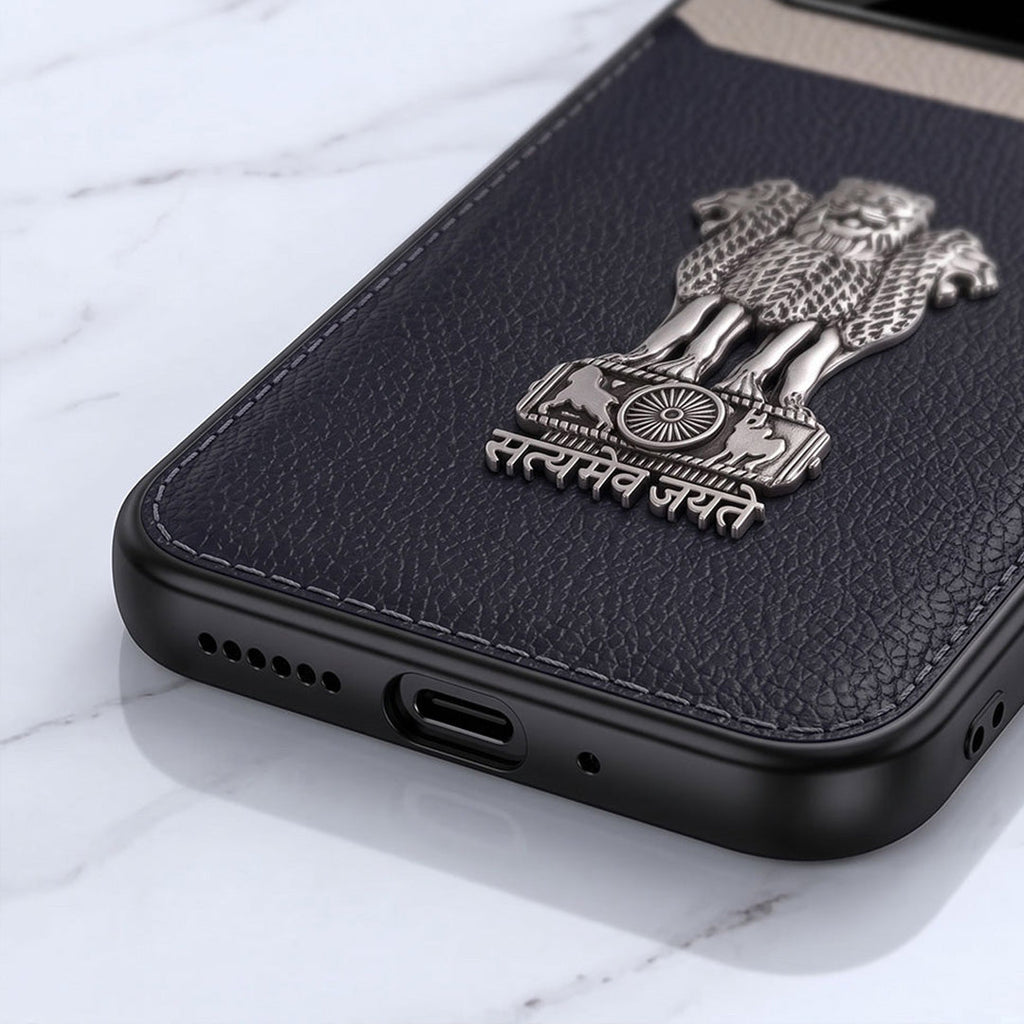 Oppo A59 5G Satyamev Jayate 3D Metal Leather Back Case