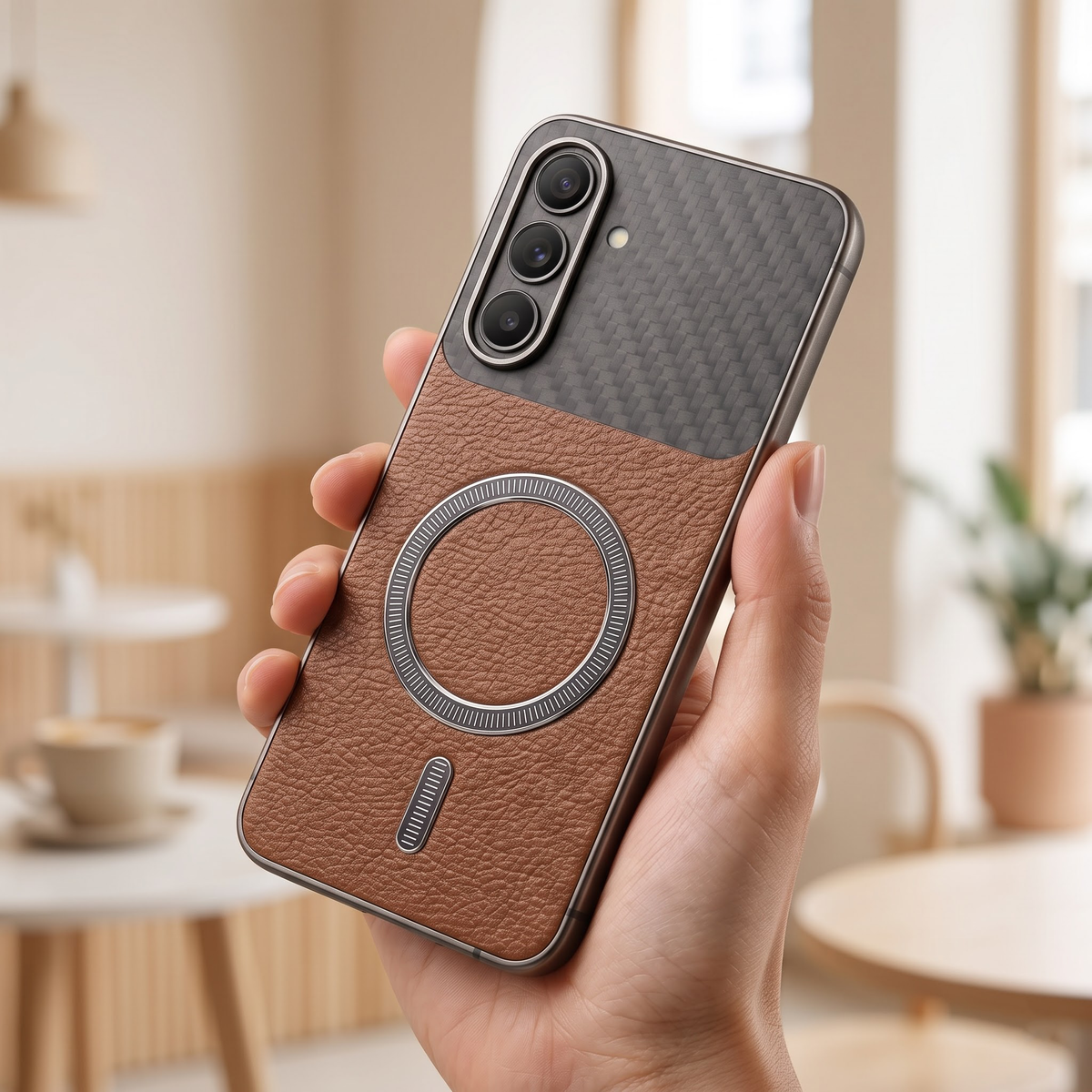 Samsung Galaxy A57 5G Carbon Fiber Leather Hybrid MagSafe Magnetic Case