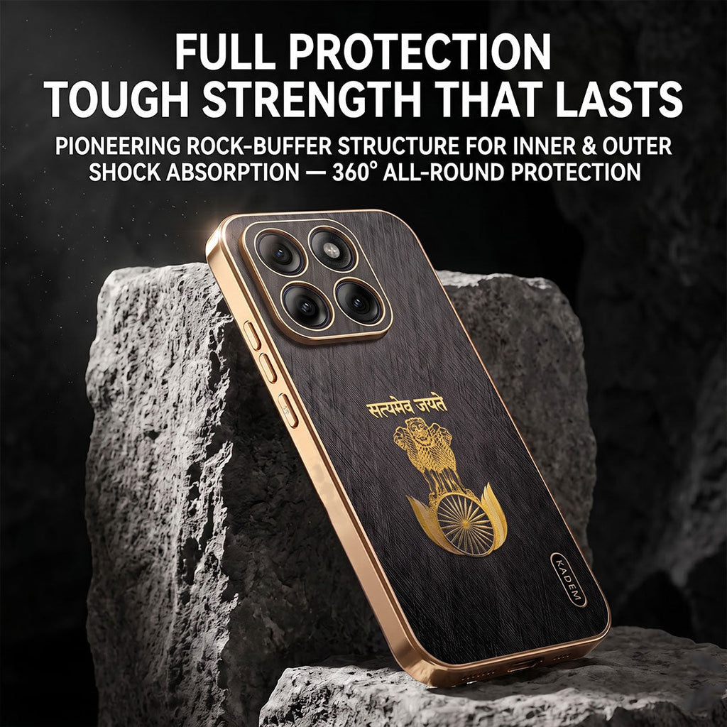 Motorola Edge 70 5G Satyamev Jayate 3D Electroplated Frame Gold Thread Pattern Hard Back Case