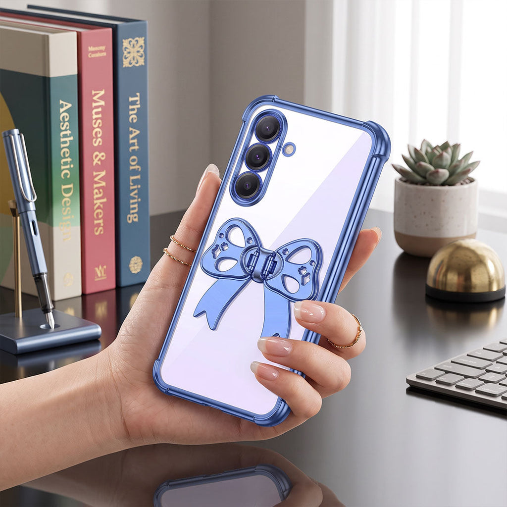 Samsung Galaxy A16 5G Stylish Bow Knot Stand Transparent Shockproof Airbag Phone Case