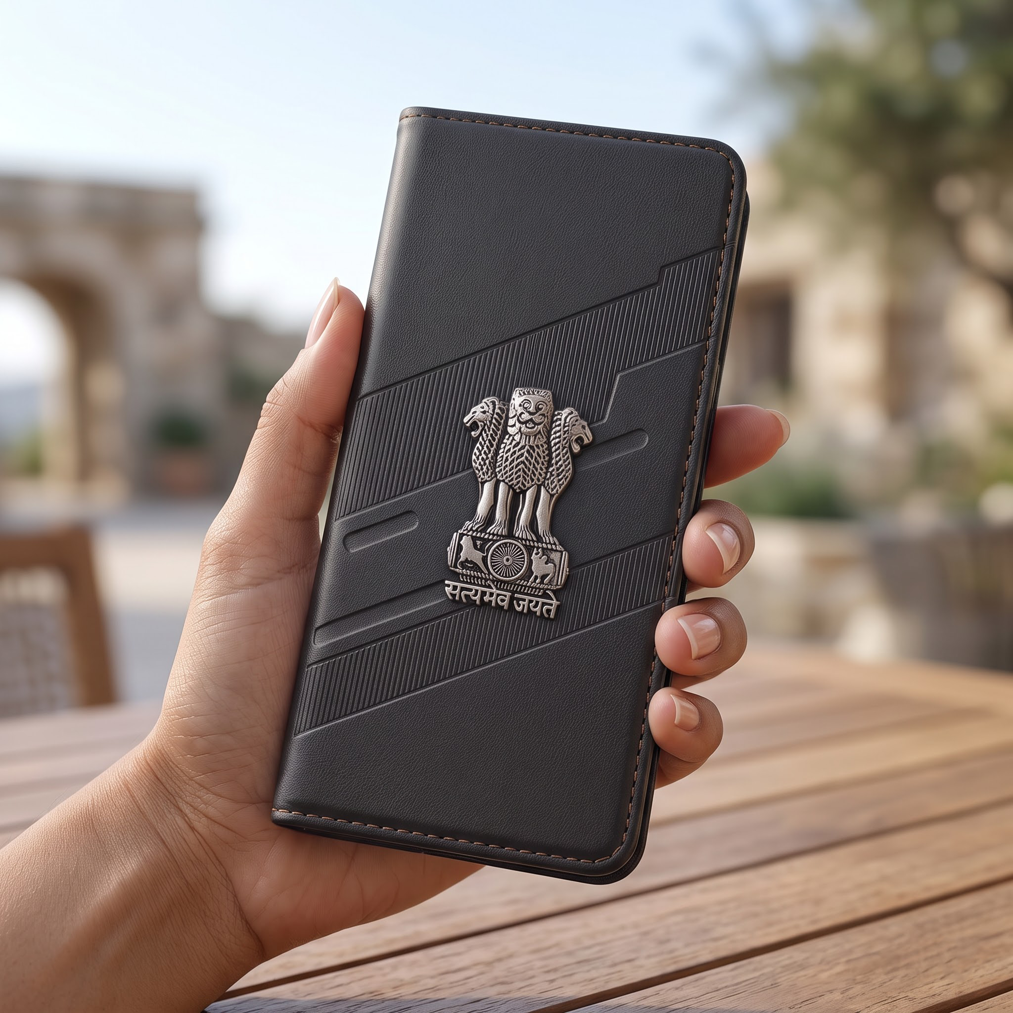 Oppo Reno 13 5G Satyamev Jayate 3D Emblem Magnetic Flip Wallet Case