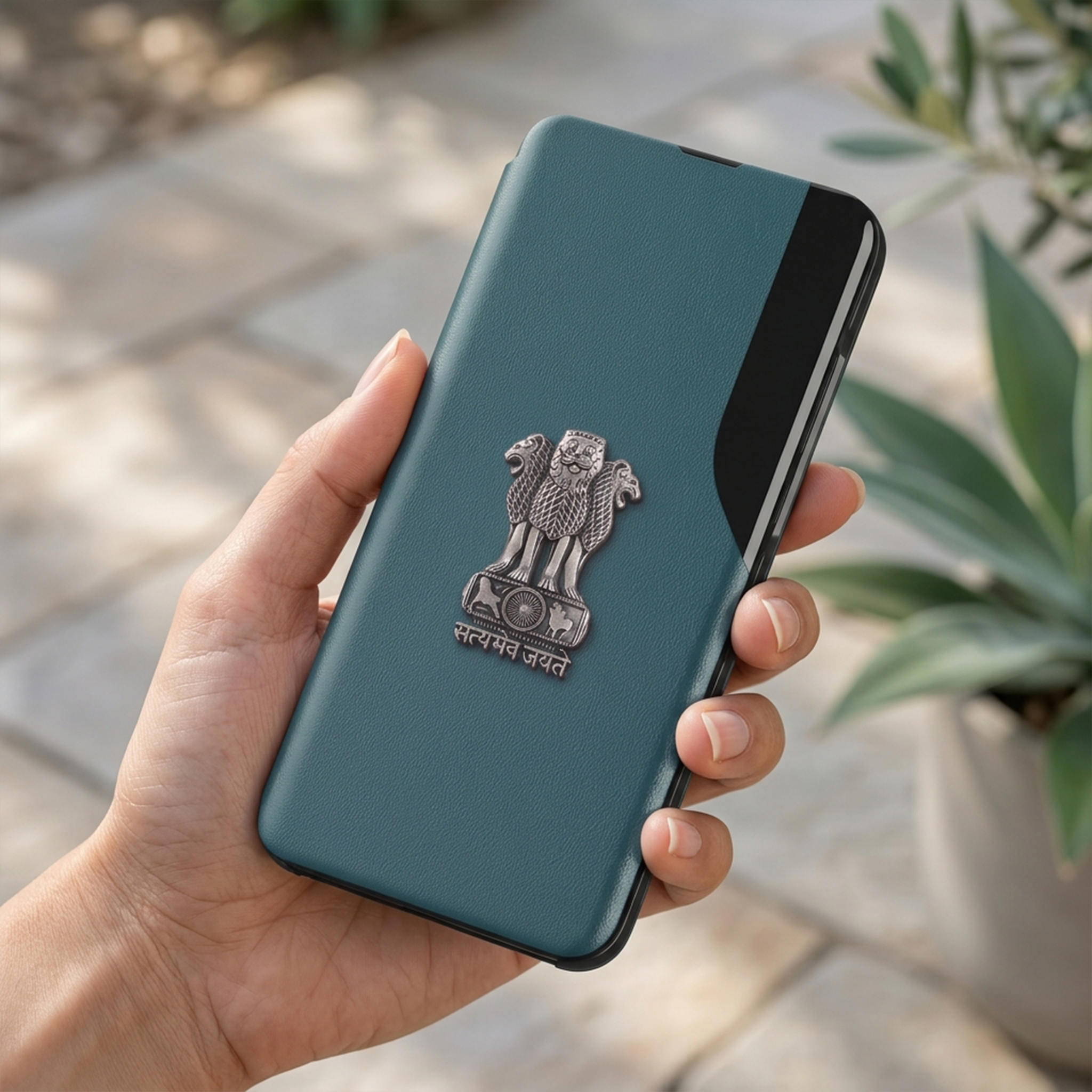 Vivo Y200 Pro 5G Metal Emblem Satyamev Jayate Half Window Leather Flip Case