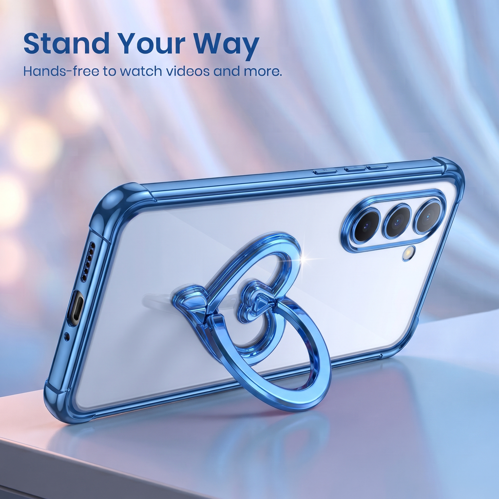 Samsung Galaxy A16 5G Premium Heart Stand Transparent Shockproof Airbag Phone Case
