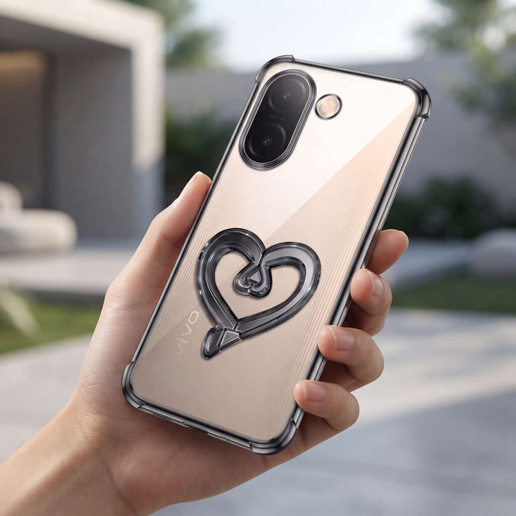 Vivo V60e 5G Premium Heart Stand Transparent Shockproof Airbag Phone Case