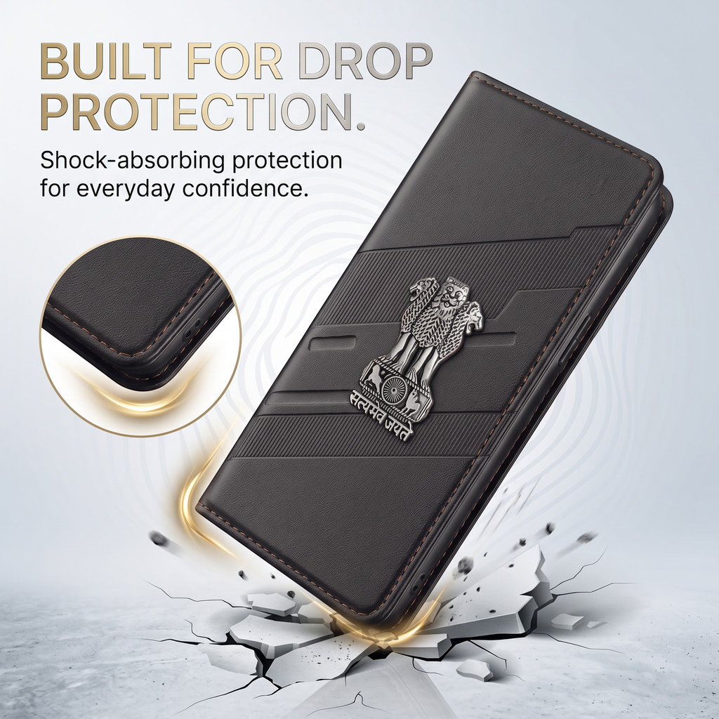 Oppo Reno 13 5G Satyamev Jayate 3D Emblem Magnetic Flip Wallet Case