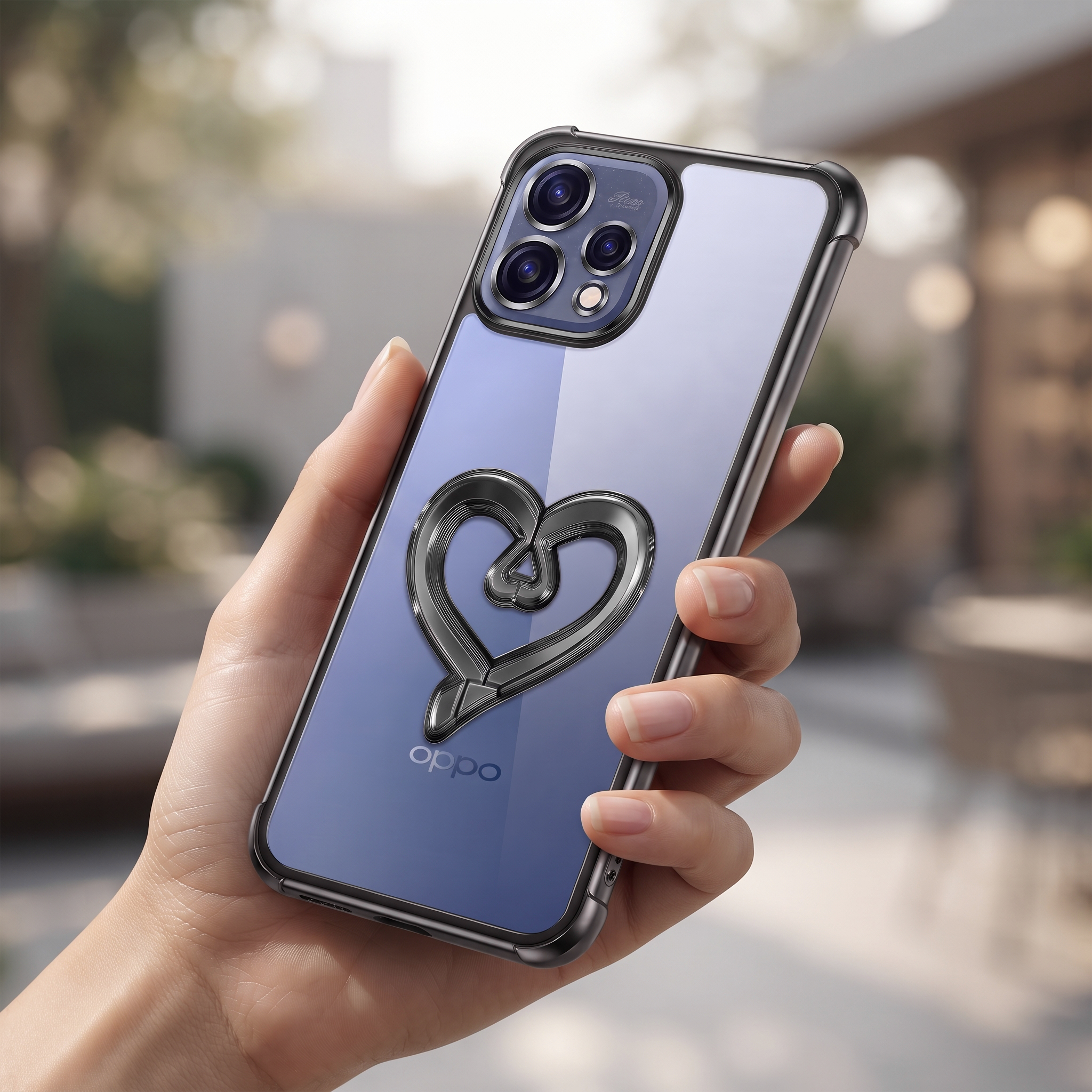 Oppo Reno 15 5G Premium Heart Stand Transparent Shockproof Airbag Phone Case