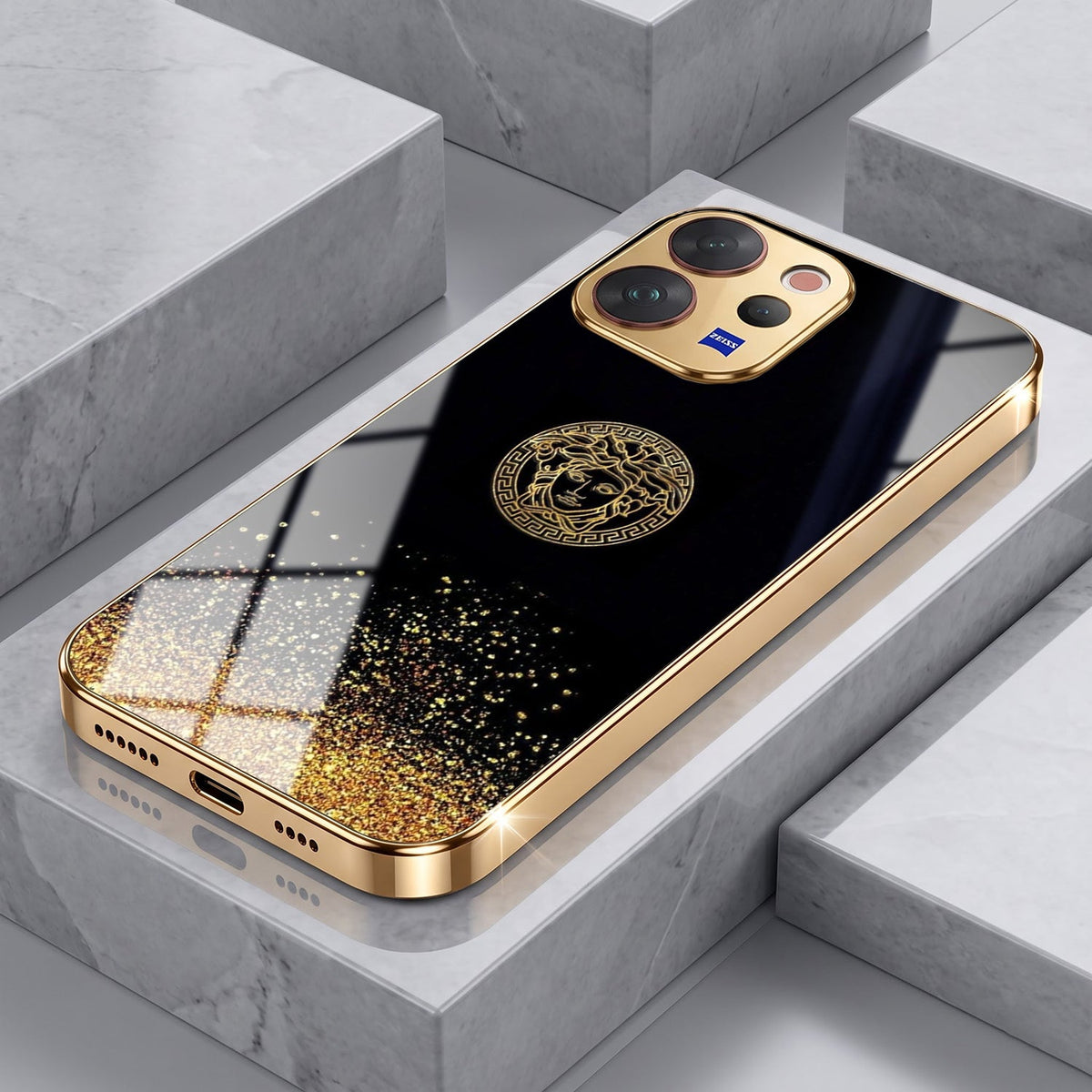Vivo V70 5G Medusa Head Gold Electroplated Glass Phone Back Case