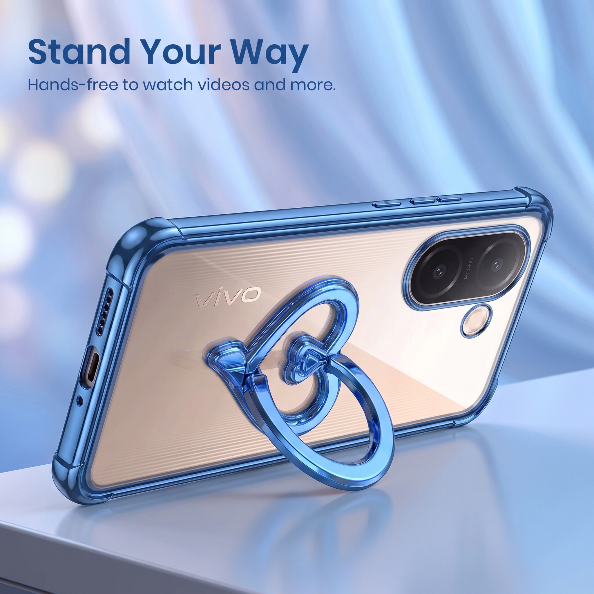Vivo V60e 5G Premium Heart Stand Transparent Shockproof Airbag Phone Case