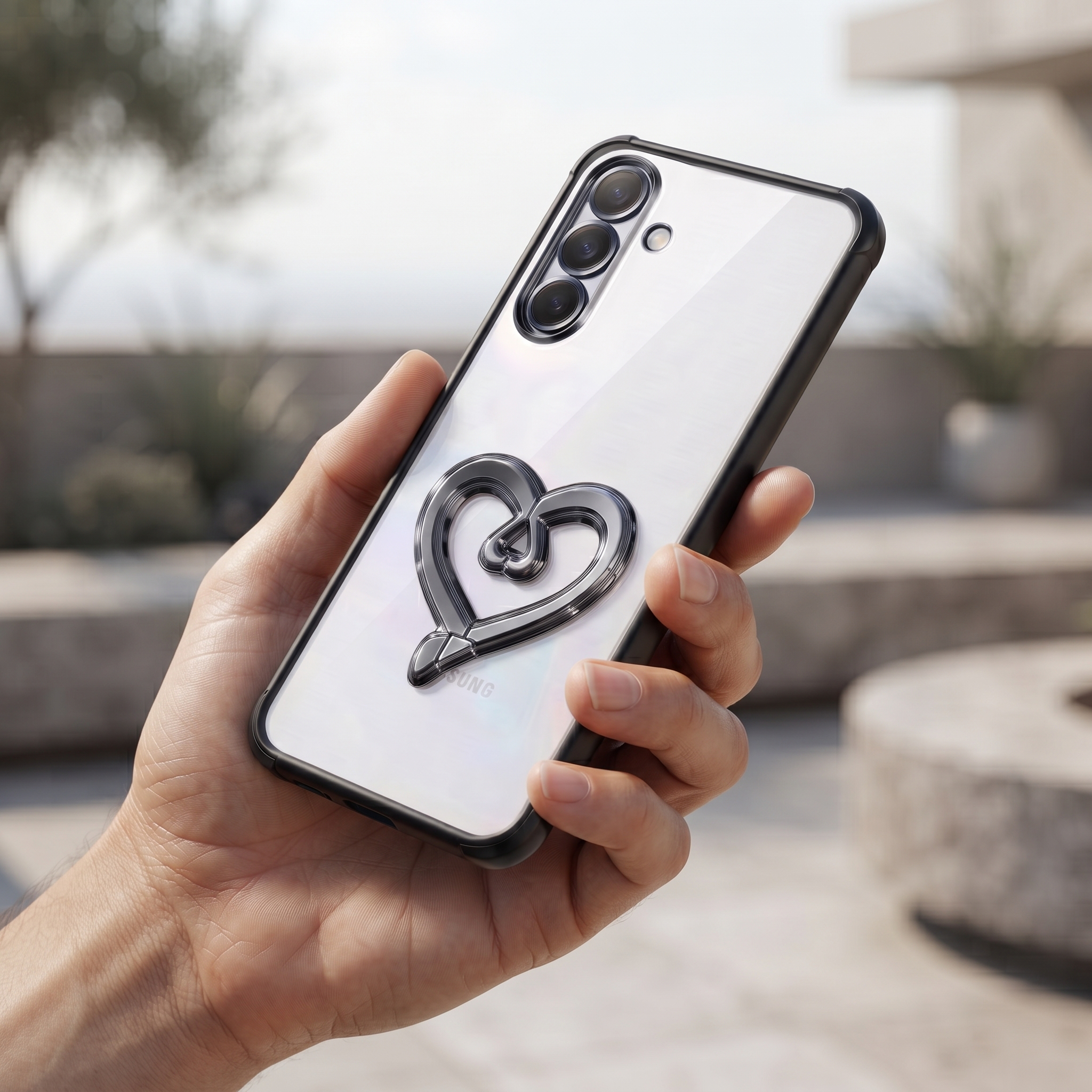 Samsung Galaxy A56 5G Premium Heart Stand Transparent Shockproof Airbag Phone Case
