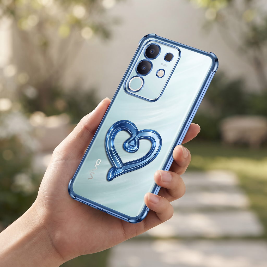 Vivo T4x 5G Premium Heart Stand Transparent Shockproof Airbag Phone Case