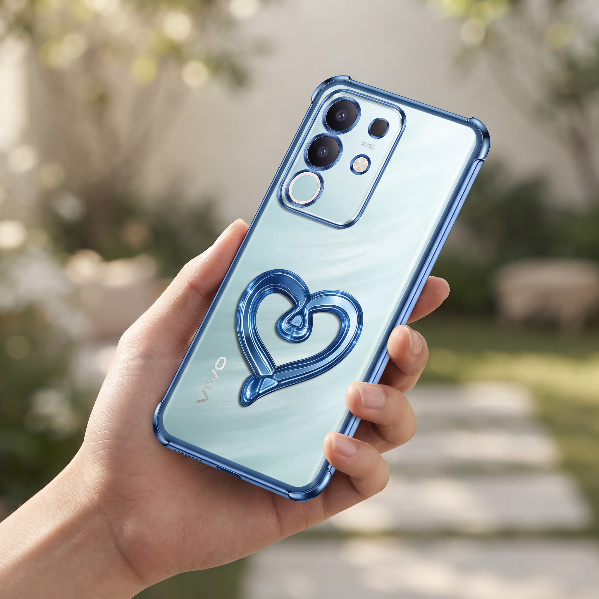 Vivo T4x 5G Premium Heart Stand Transparent Shockproof Airbag Phone Case