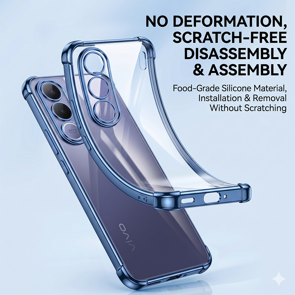 Vivo V70FE 5G Anti-Yellow Electroplating Transparent Airbags Case