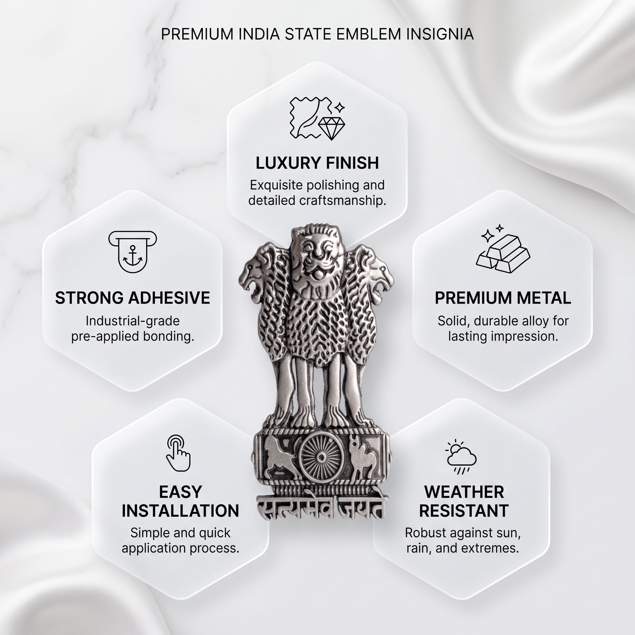 Google Pixel 9a 5G Compatible Satyamev Jayate 3D Metal Emblem Sticker