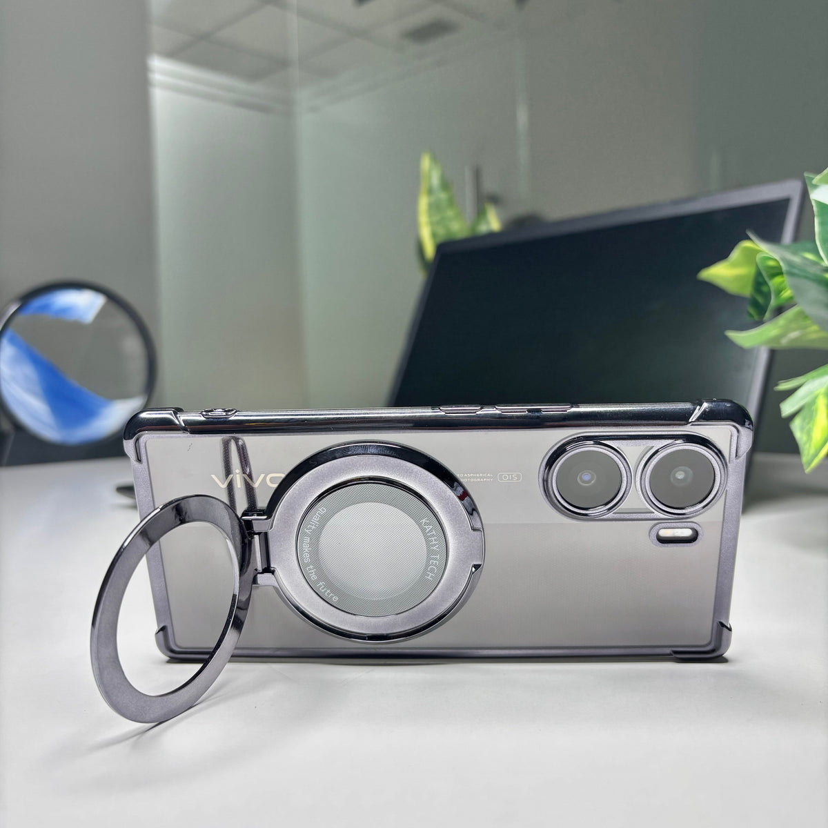 Vivo V29e 5G Original Luxury Magnifier Ring Stand Shockproof Airbags Corner Case