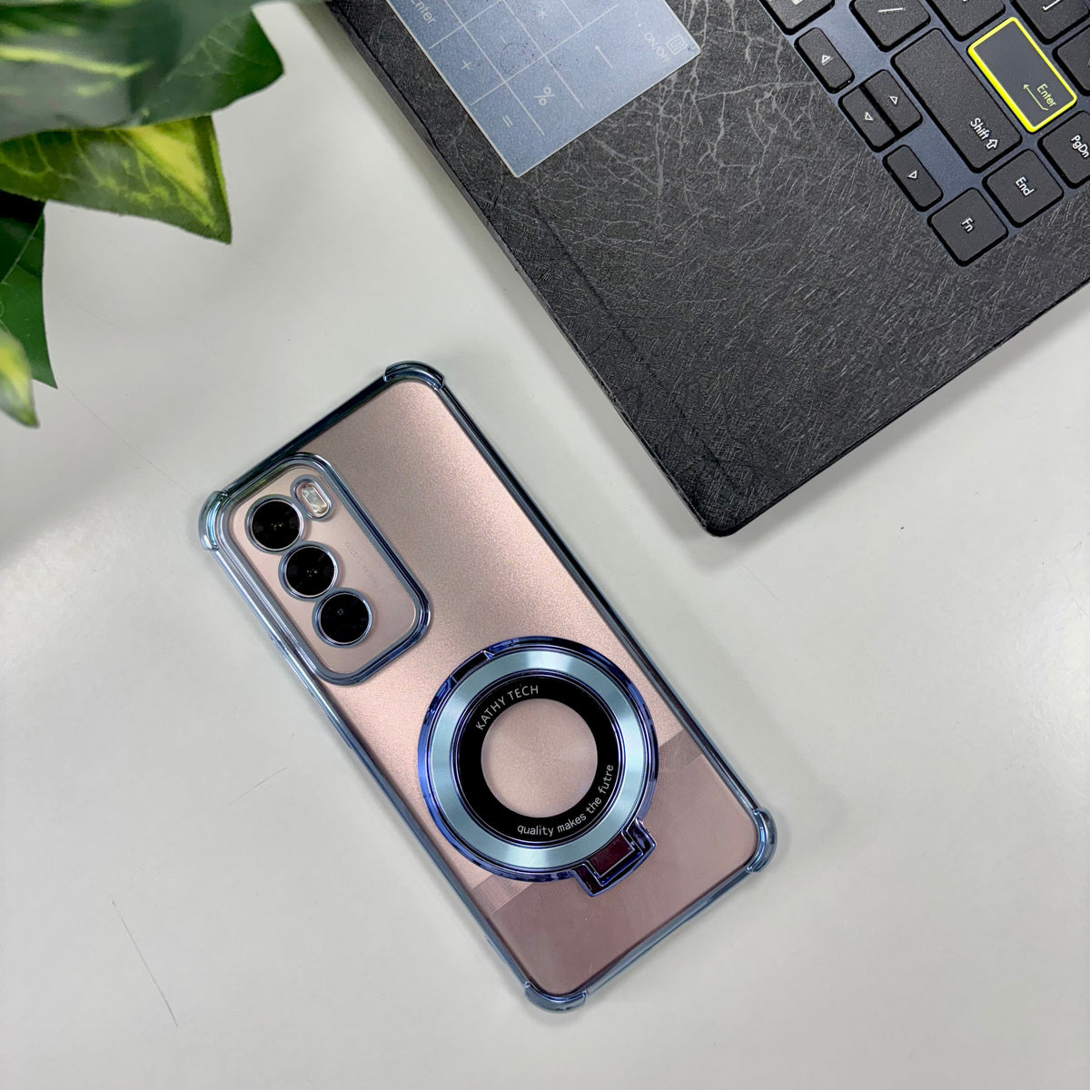 Oppo Reno12 Pro 5G Original Luxury Magnifier Ring Stand Shockproof Airbags Corner Case