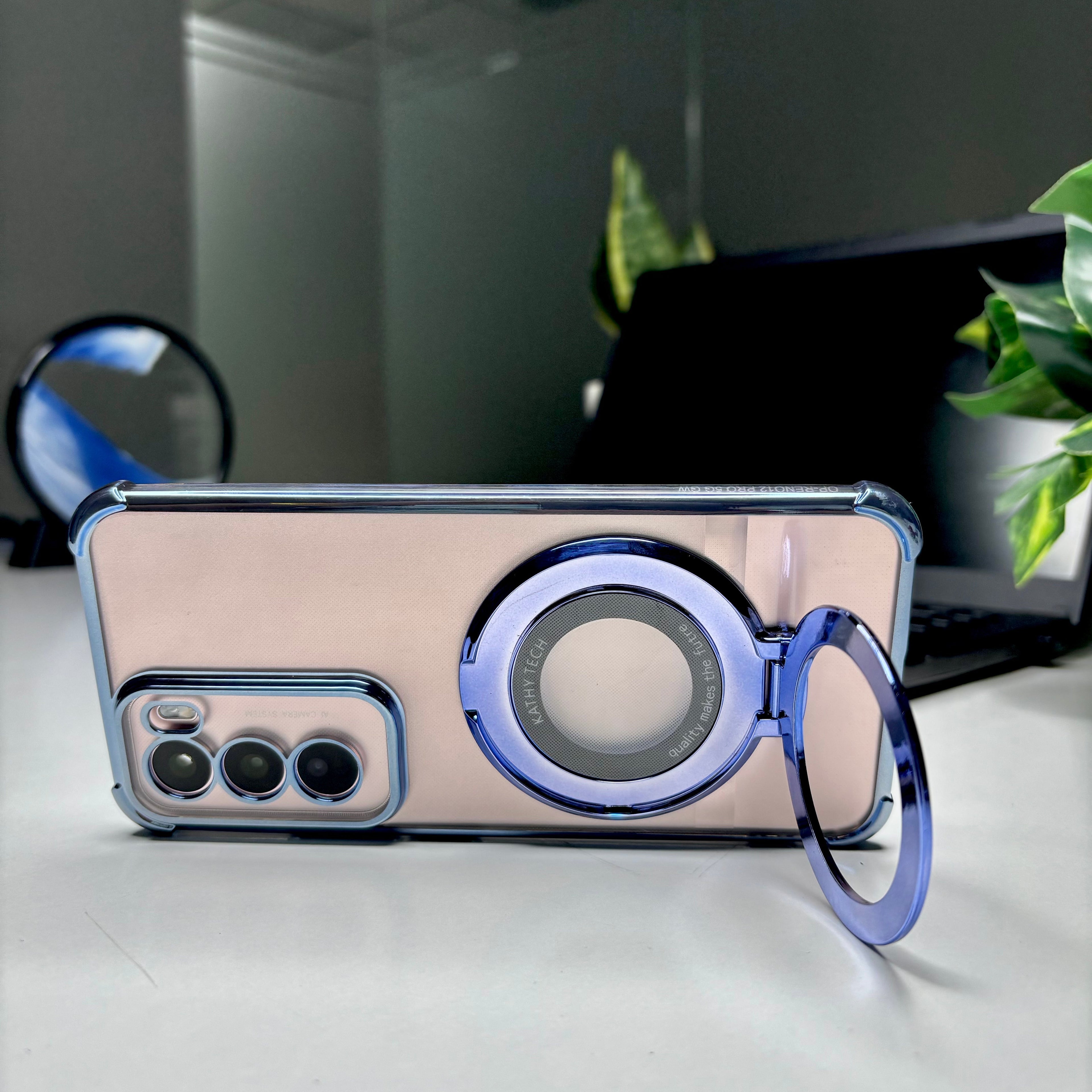 Oppo Reno12 5G Original Luxury Magnifier Ring Stand Shockproof Airbags Corner Case