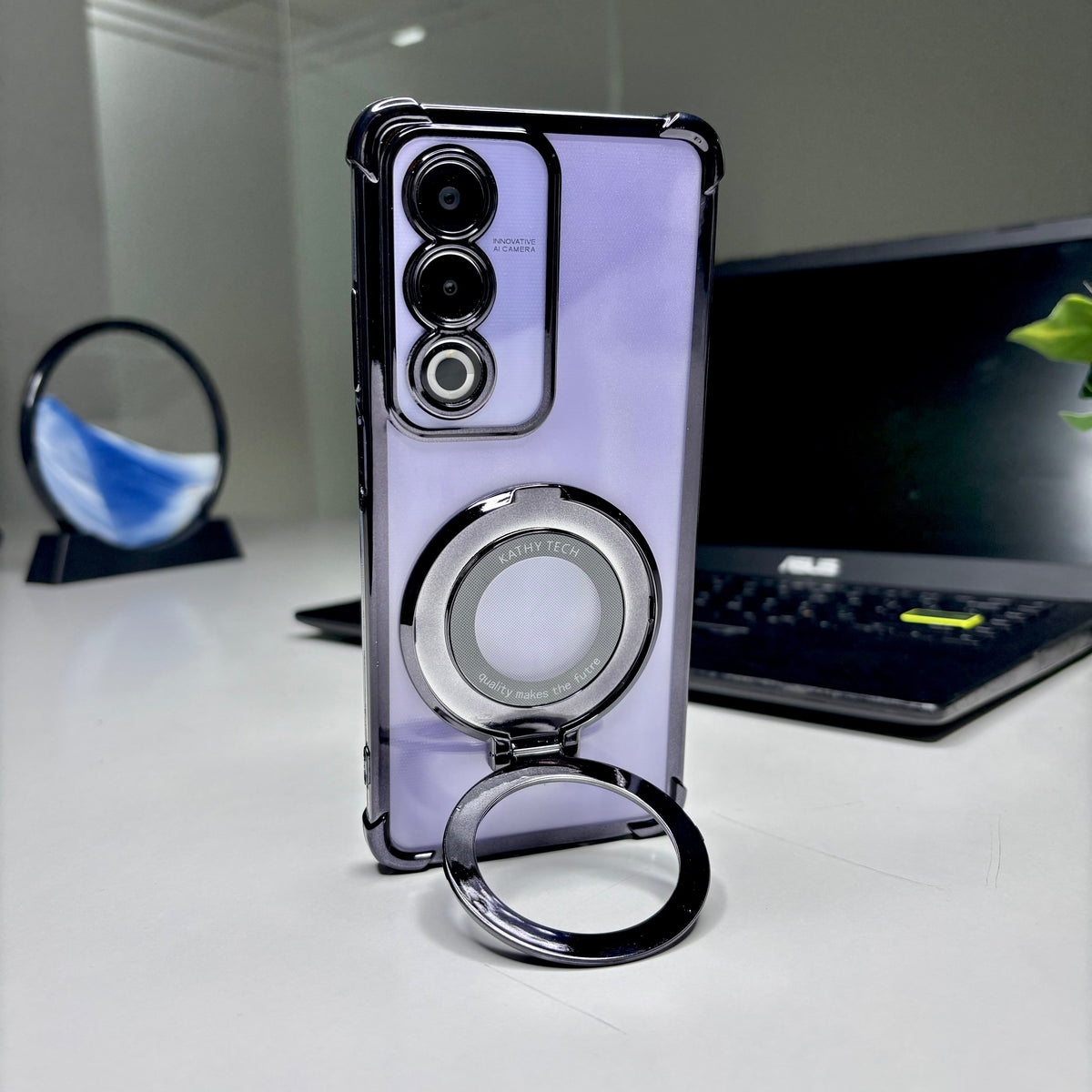 Oppo A3 Pro 5G Original Luxury Magnifier Ring Stand Shockproof Airbags Corner Case