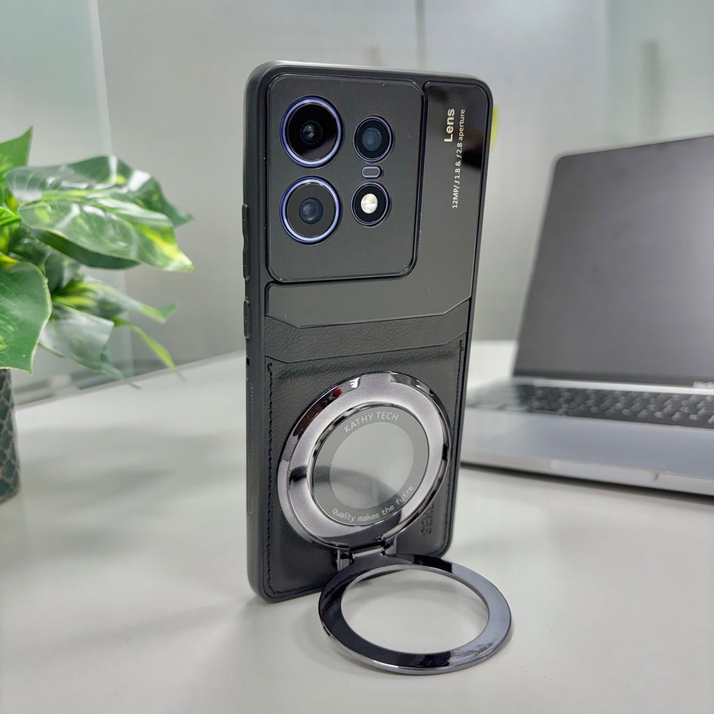 Motorola Edge 50 Pro 5G Original Luxury Leather Lens Magnifier Ring Stand Case