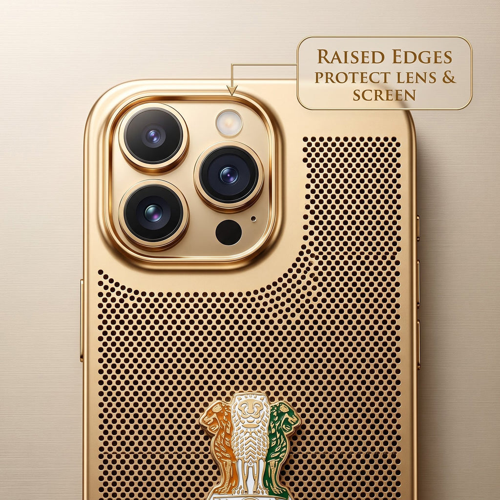 iPhone 15 Pro Max 5G Tri-Color Satyamev Jayate Mesh Electroplated Heat Dissipation Case