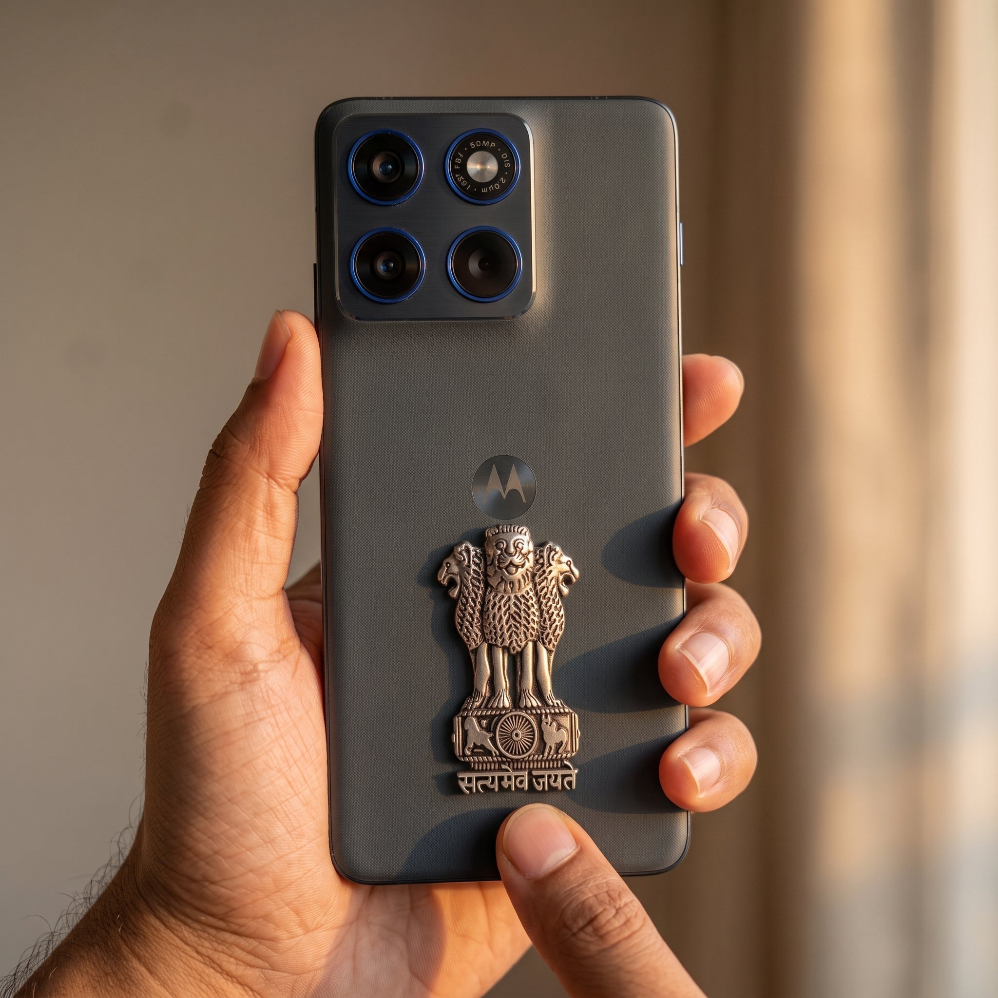 Motorola Edge 70 5G Compatible Satyamev Jayate 3D Metal Emblem Sticker