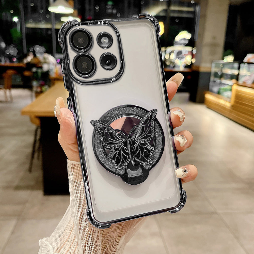 Motorola Edge 50 5G Phone case with butterfly design holder held by a hand in an indoor setting