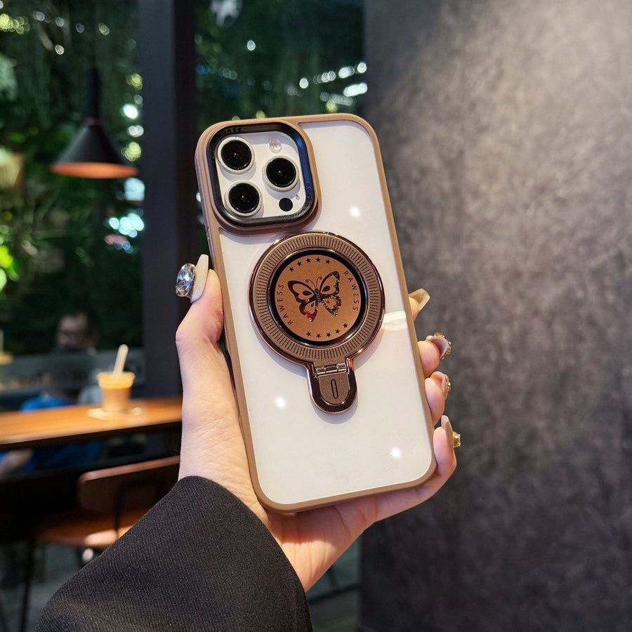 iPhone 16 Pro / 16 Pro Max Luxury Butterfly Ring Stand Shockproof Magnetic Case