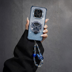 Oppo F31 Pro 5G Shockproof Shimmer Butterfly Stand Case with Charm Strap