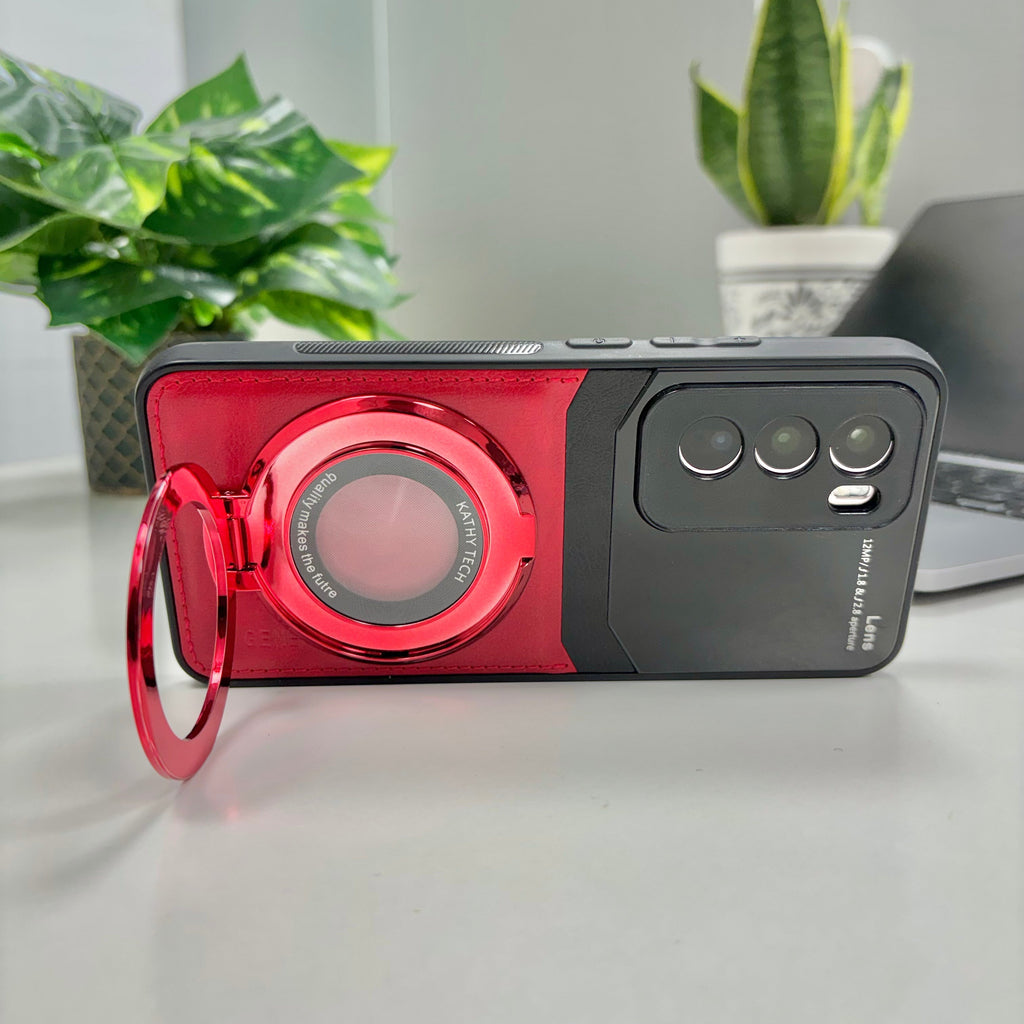 Oppo Reno12 Pro Original Luxury Leather Lens Magnifier Ring Stand Case