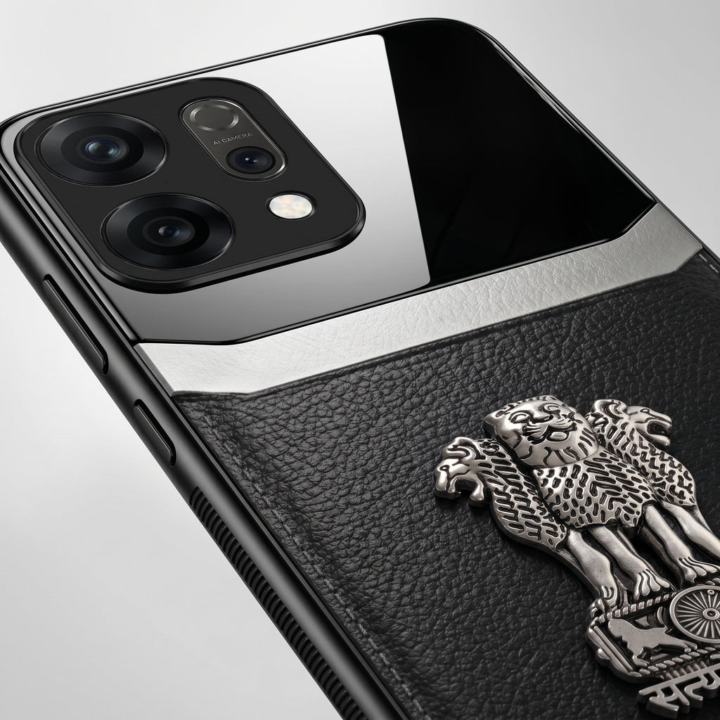 Oppo Reno 14 5G Satyamev Jayate 3D Metal Leather Back Case