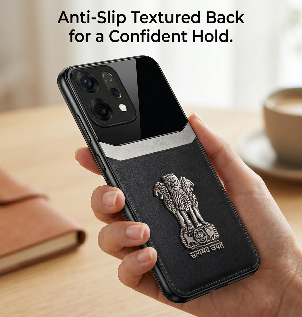 Oppo Reno 14 5G Satyamev Jayate 3D Metal Leather Back Case