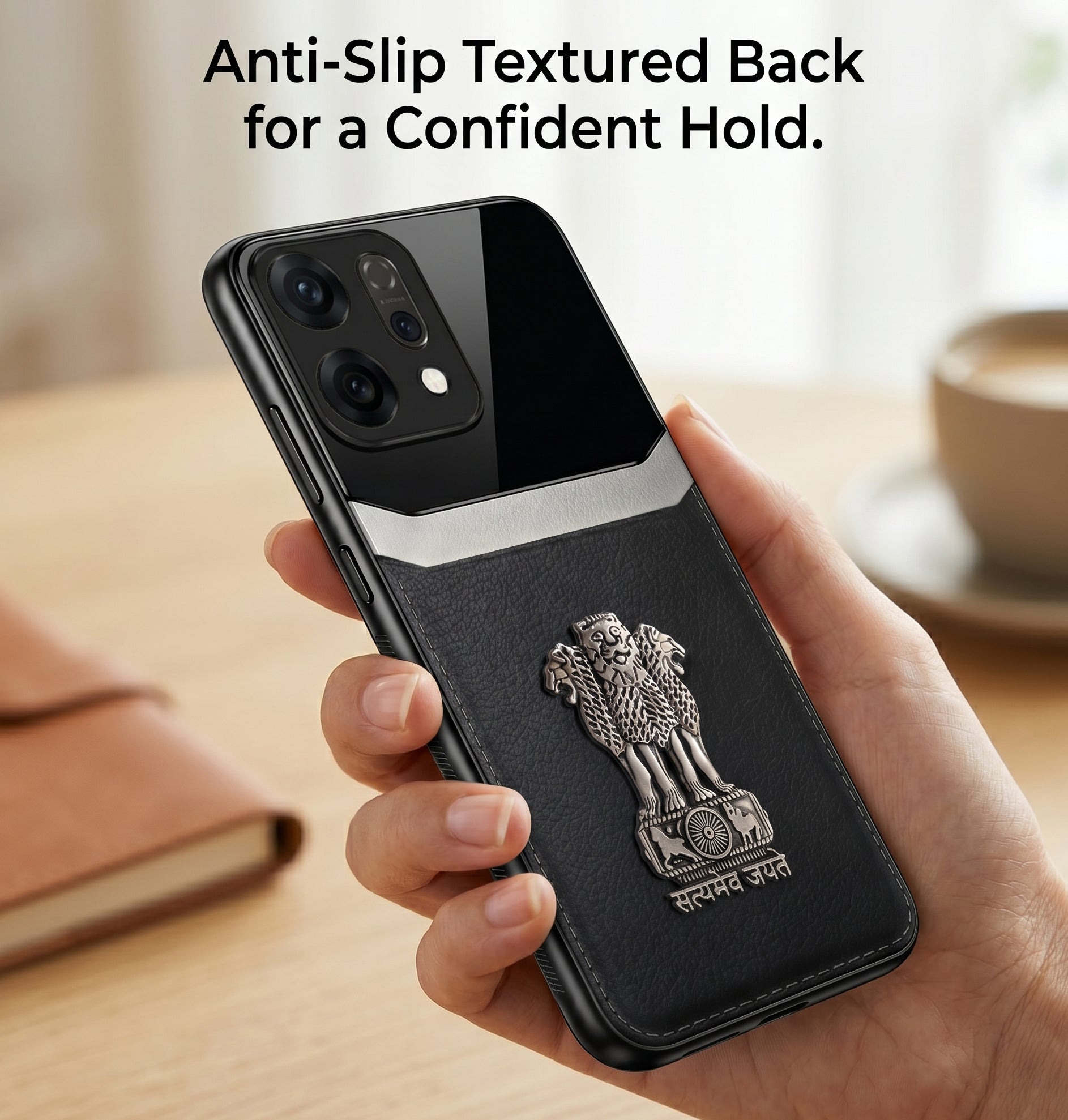 Oppo Reno 14 5G Satyamev Jayate 3D Metal Leather Back Case