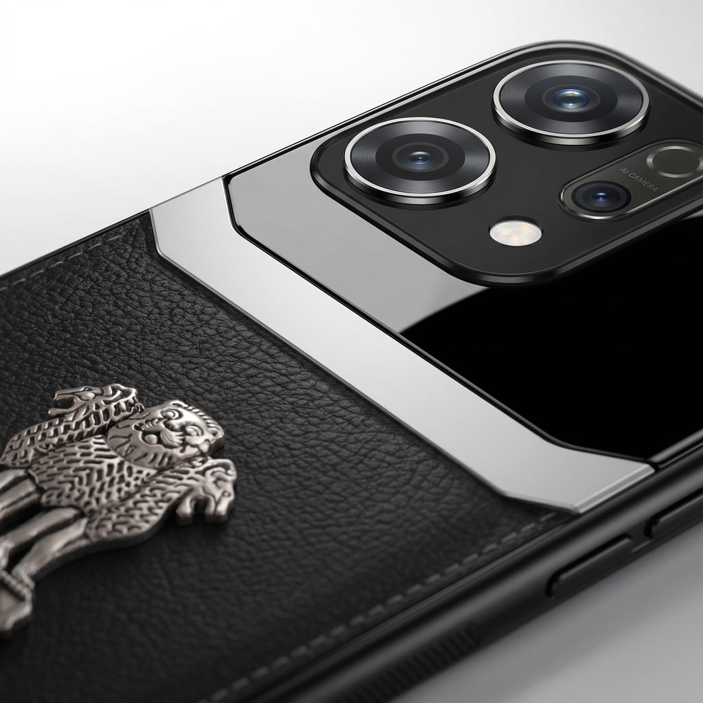 Oppo Reno 14 5G Satyamev Jayate 3D Metal Leather Back Case