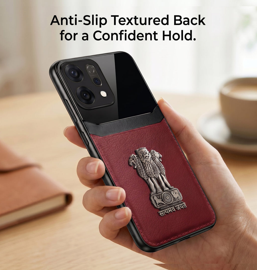 Oppo Reno 14 5G Satyamev Jayate 3D Metal Leather Back Case