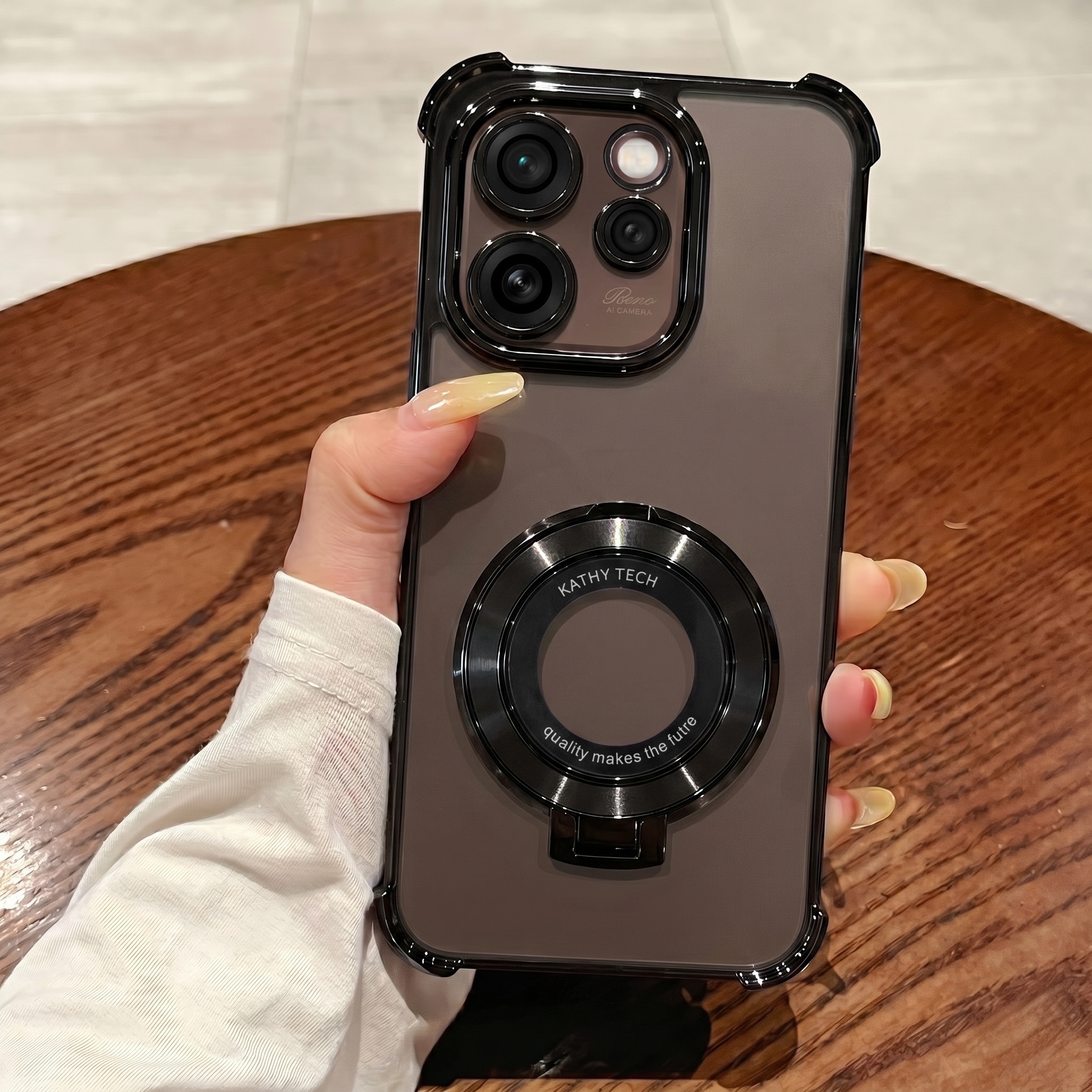 Oppo Reno 15 Pro Mini 5G Original Luxury Magnifier Ring Stand Shockproof Airbags Corner Case