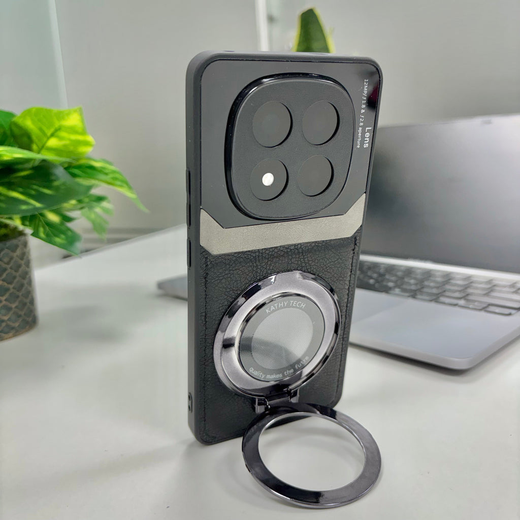 Redmi Note 14 Pro 5G Original Luxury Leather Lens Magnifier Ring Stand Case