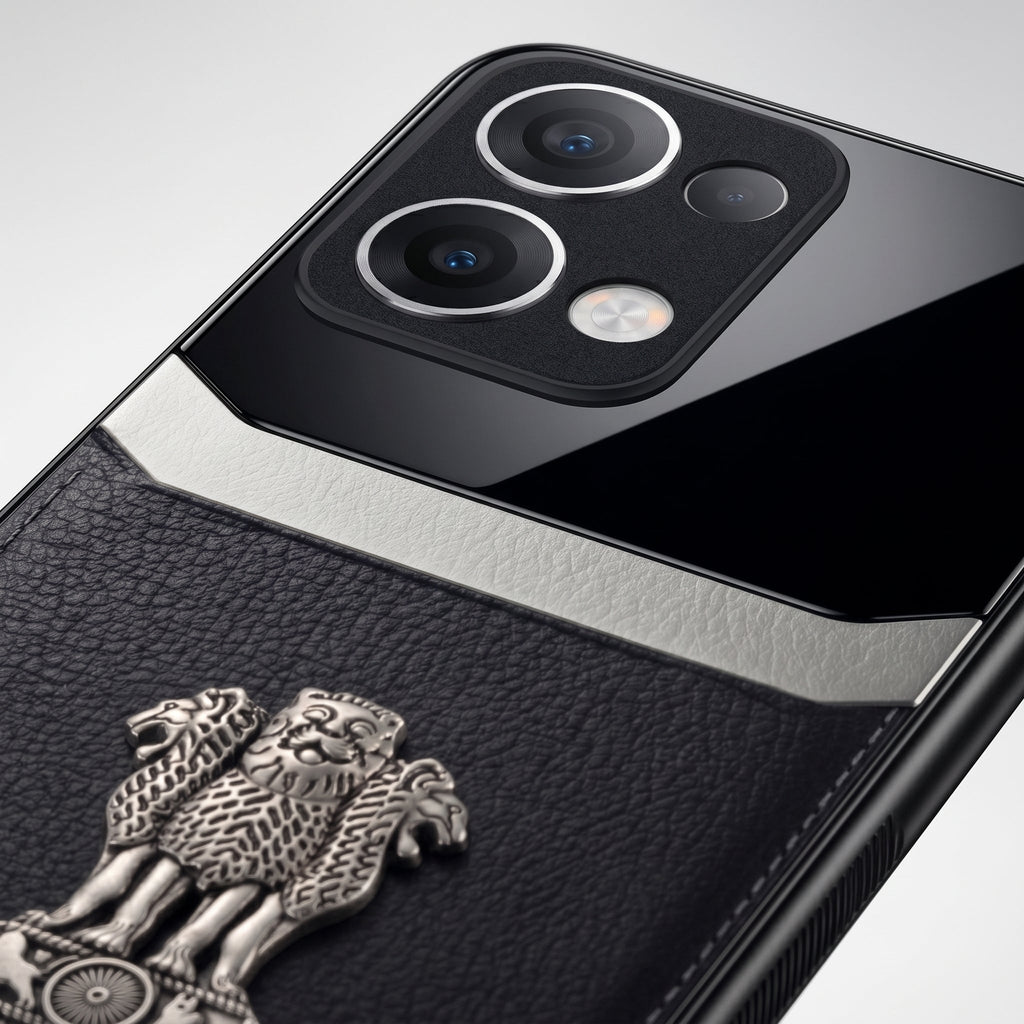 Oppo Reno 13 5G Satyamev Jayate 3D Metal Leather Back Case