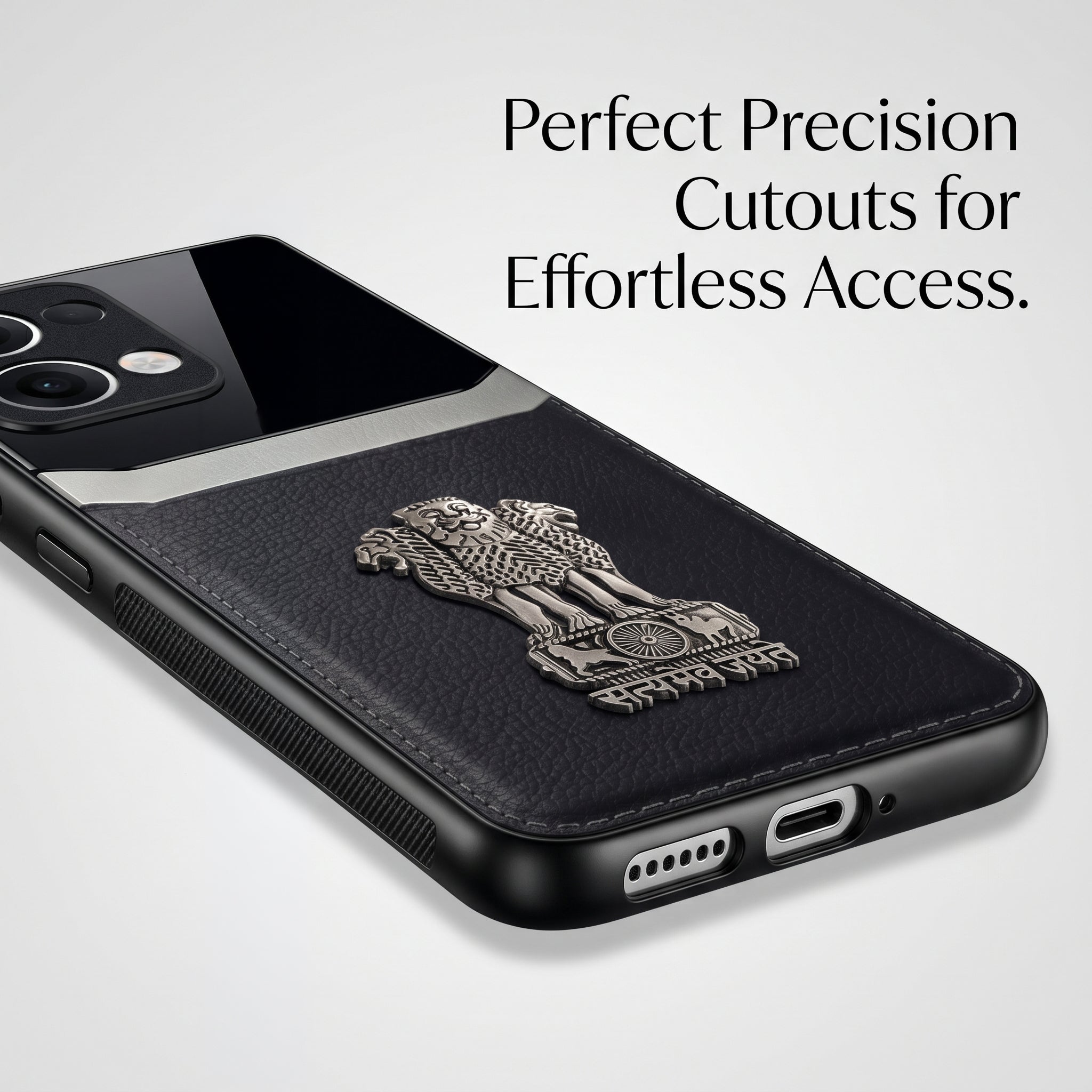 Oppo Reno 13 5G Satyamev Jayate 3D Metal Leather Back Case