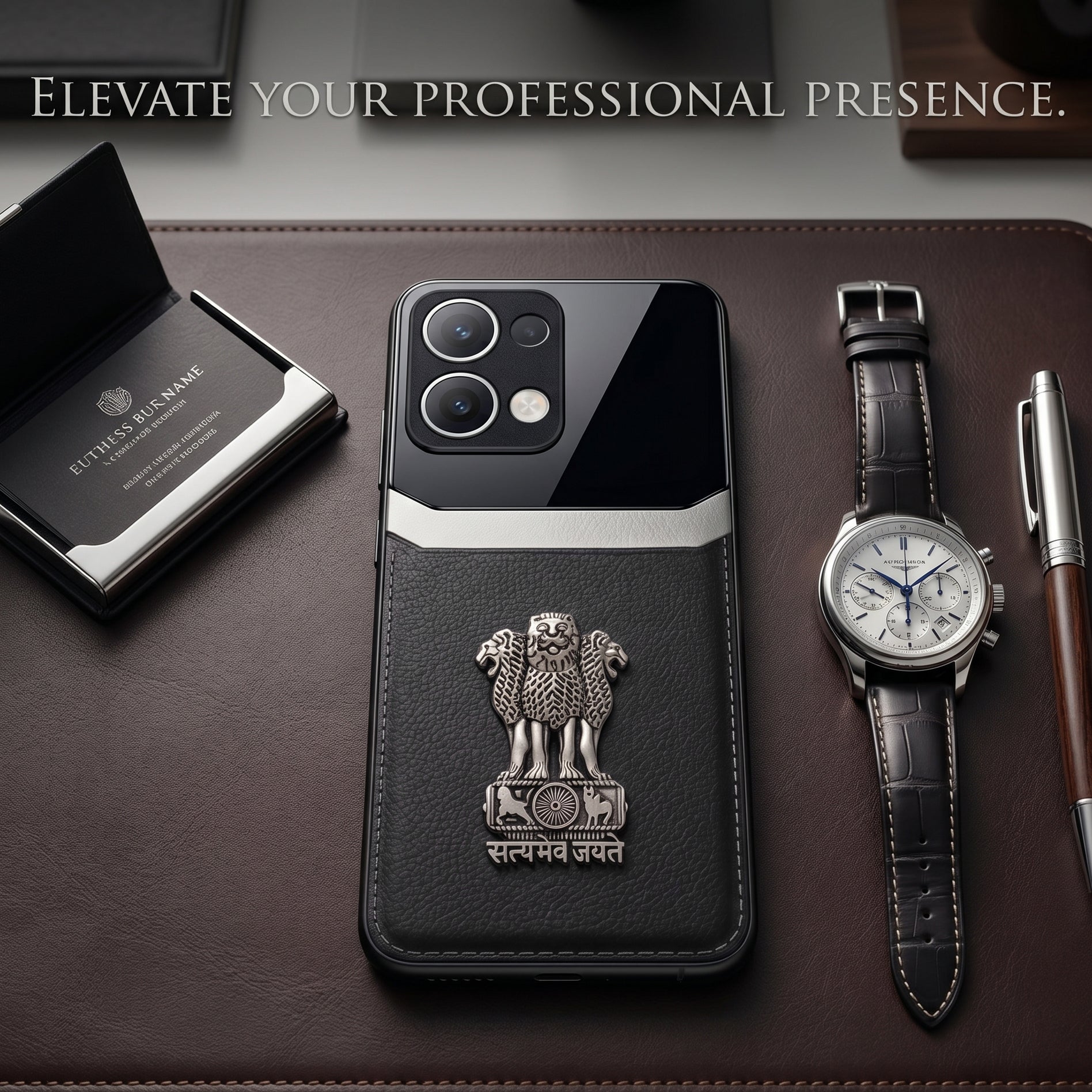 Oppo Reno 13 5G Satyamev Jayate 3D Metal Leather Back Case